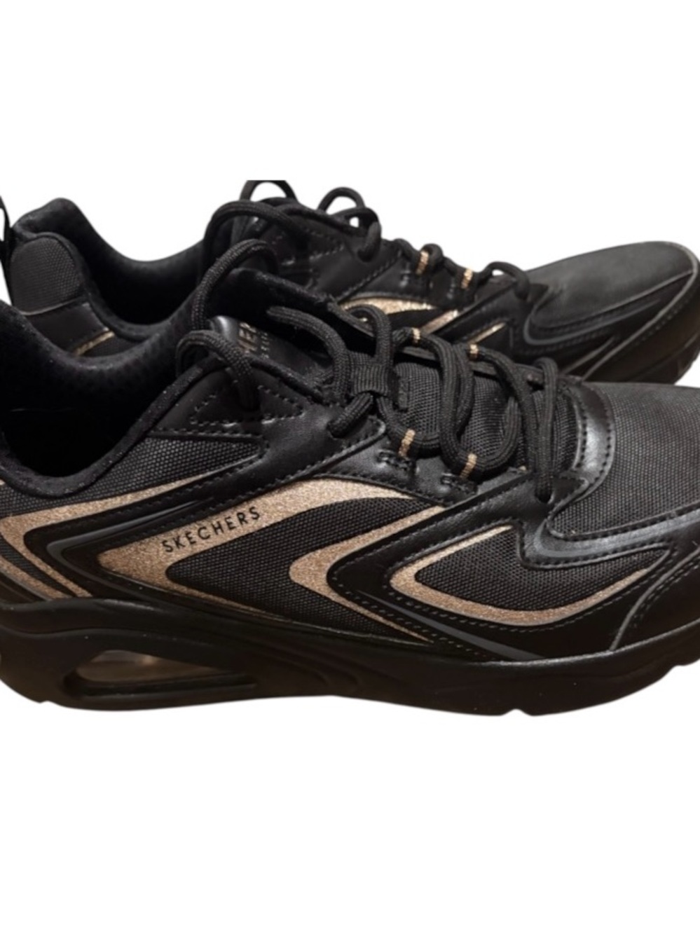 Sketchers Tres Air Uno Shimm Airy Black Rose Gold Sneakers